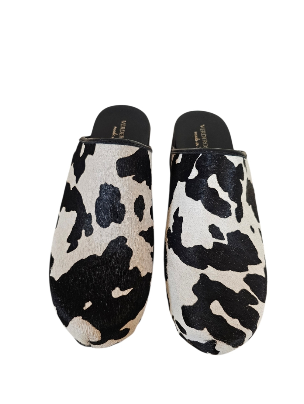 Verderosmarino Cow Print Hair Heeled Clog Mules Western Made In Italy Cowhide - Picture 3 of 9